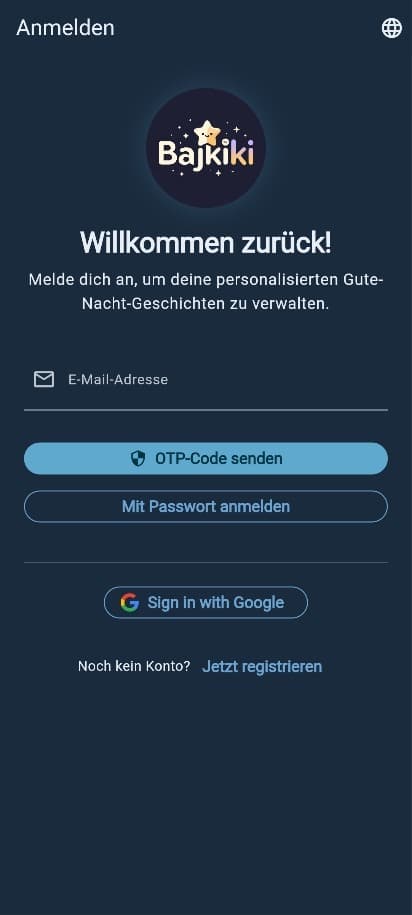 Bajkiki login screen